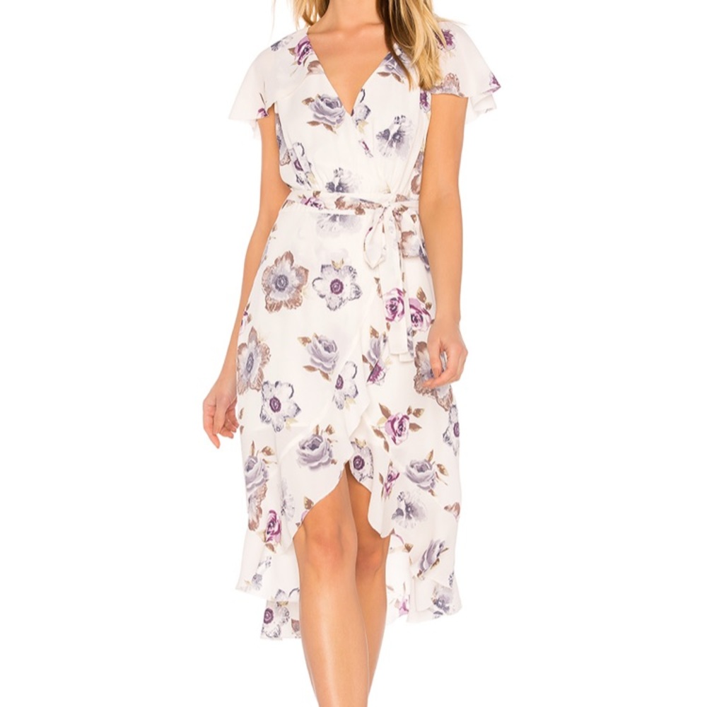 White floral wrap dress